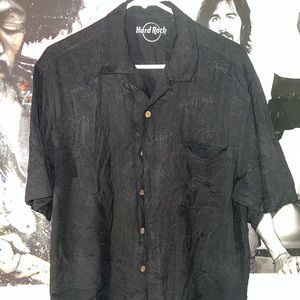 Hard Rock Cafe Black Button Down Shirt Short-Sleeve Logo Print Design US Small